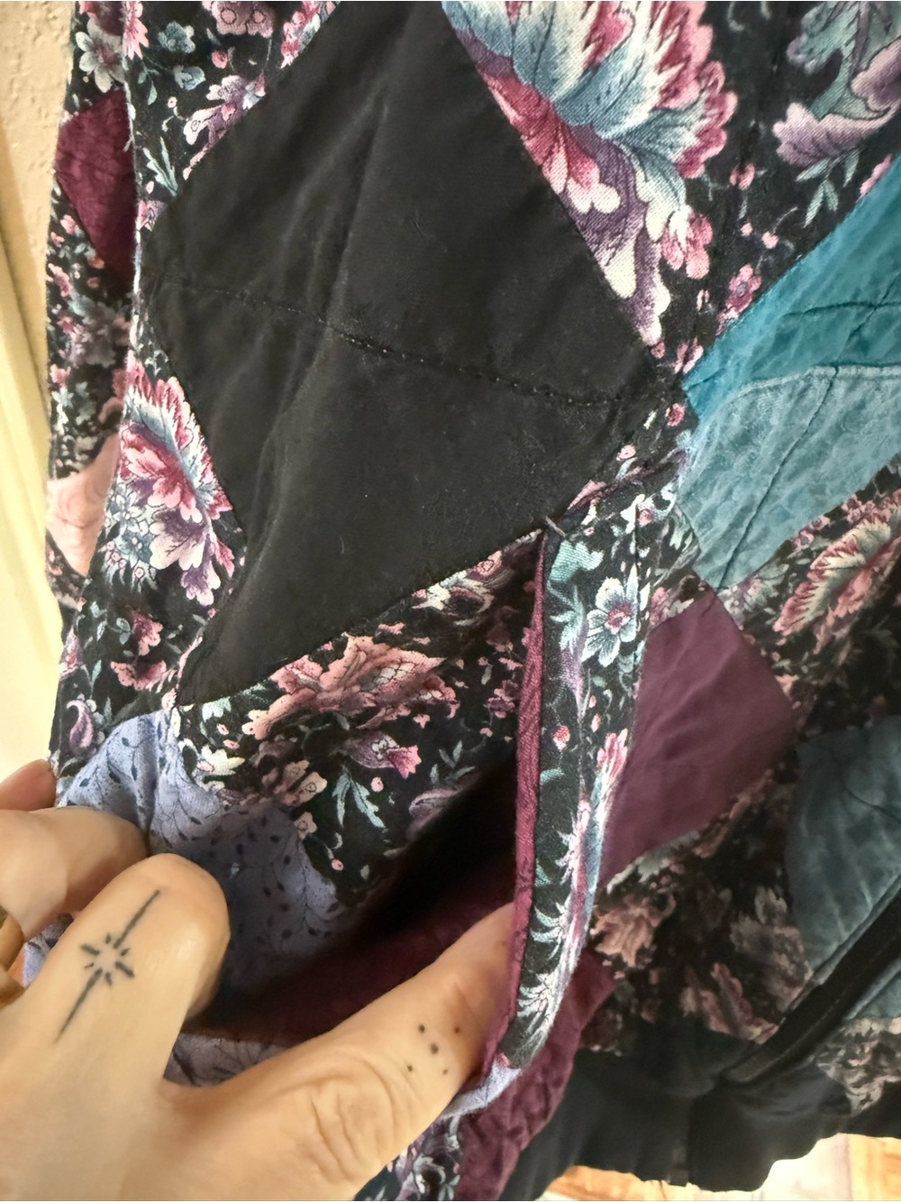 Quilted Patchwork Bomber Jacket - Purple Multi - Picture 4 of 5